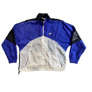 VTG 90s Nike Mens Jacket Size XL Blue Spell Out Sleeve Logo Zip-Up Windbreaker